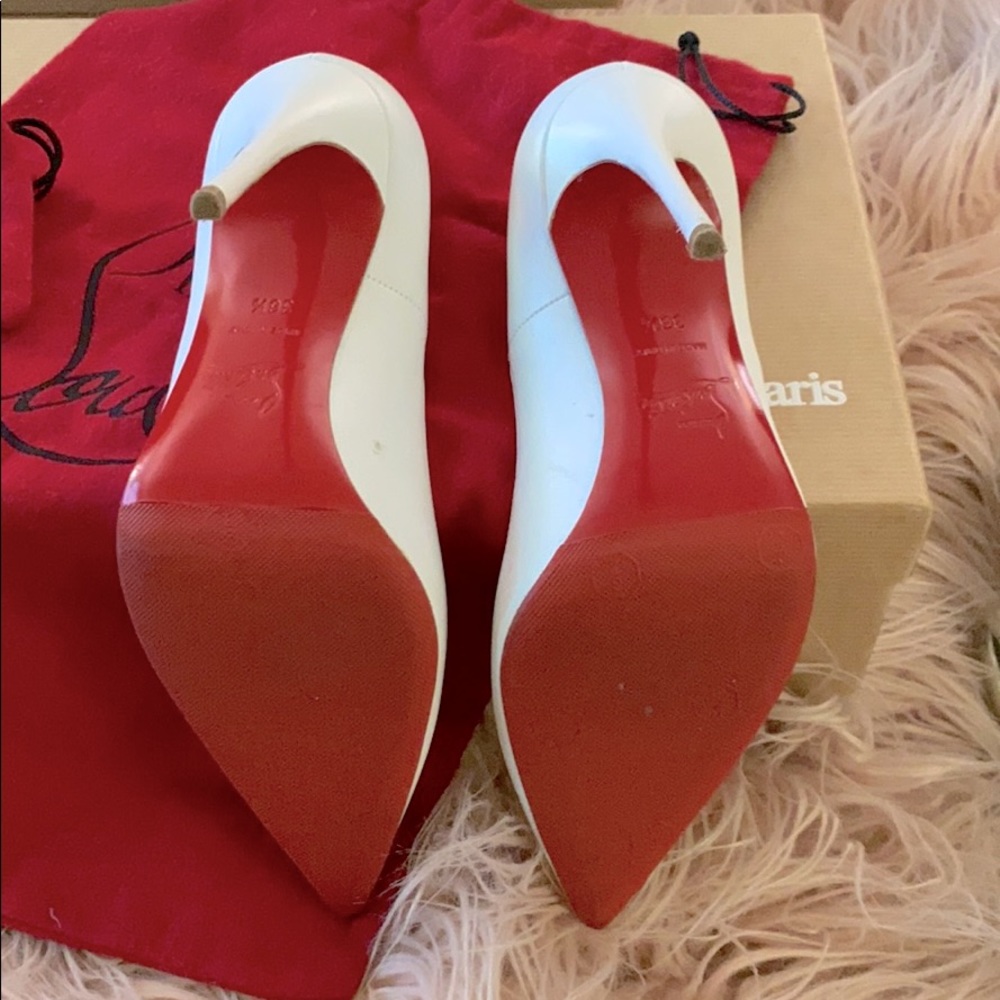 Christian Louboutin White Patent Leather Pointed Toe Pumps - Picture 3 of 4